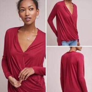Anthropologie Akemi + Kin Faux Wrap Blouse Red Long Sleeve Women Small